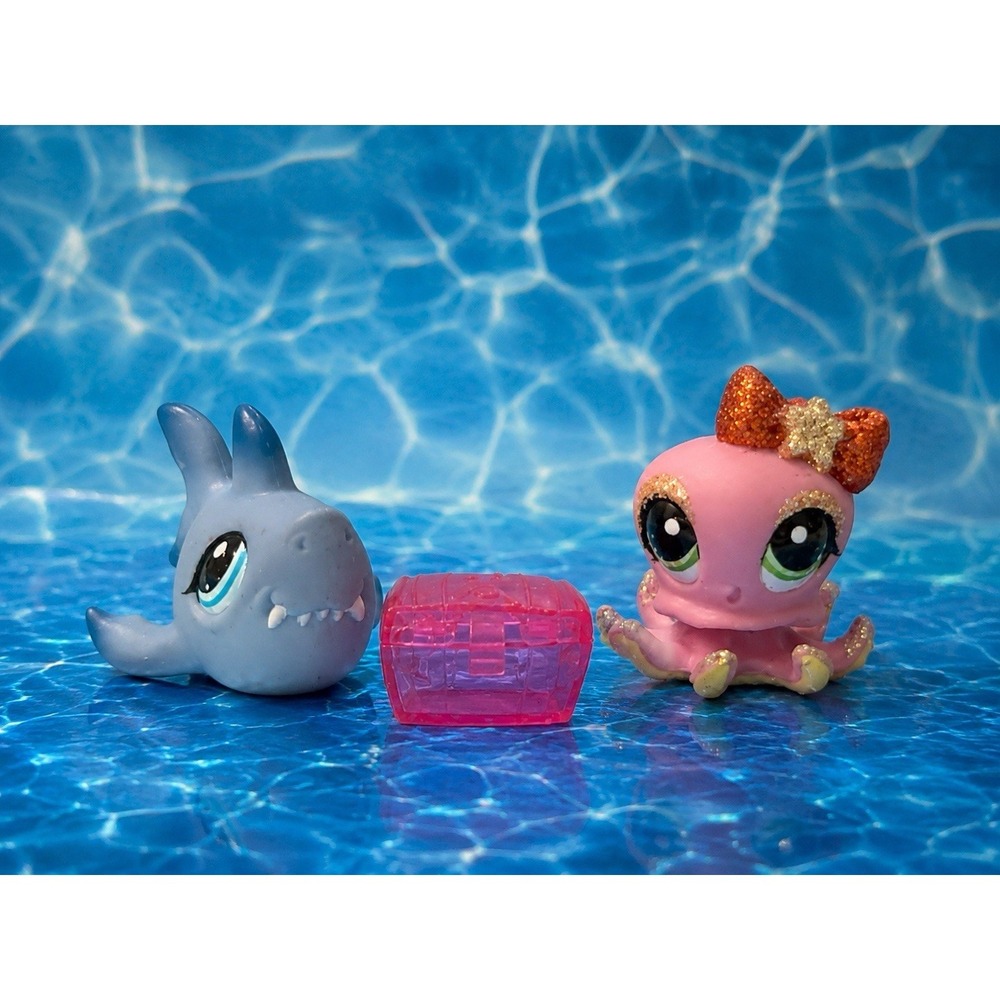 LPS Littlest Pet Shop 2139 Shark 2140 Glitter Octopus Pretty Pairs Chest